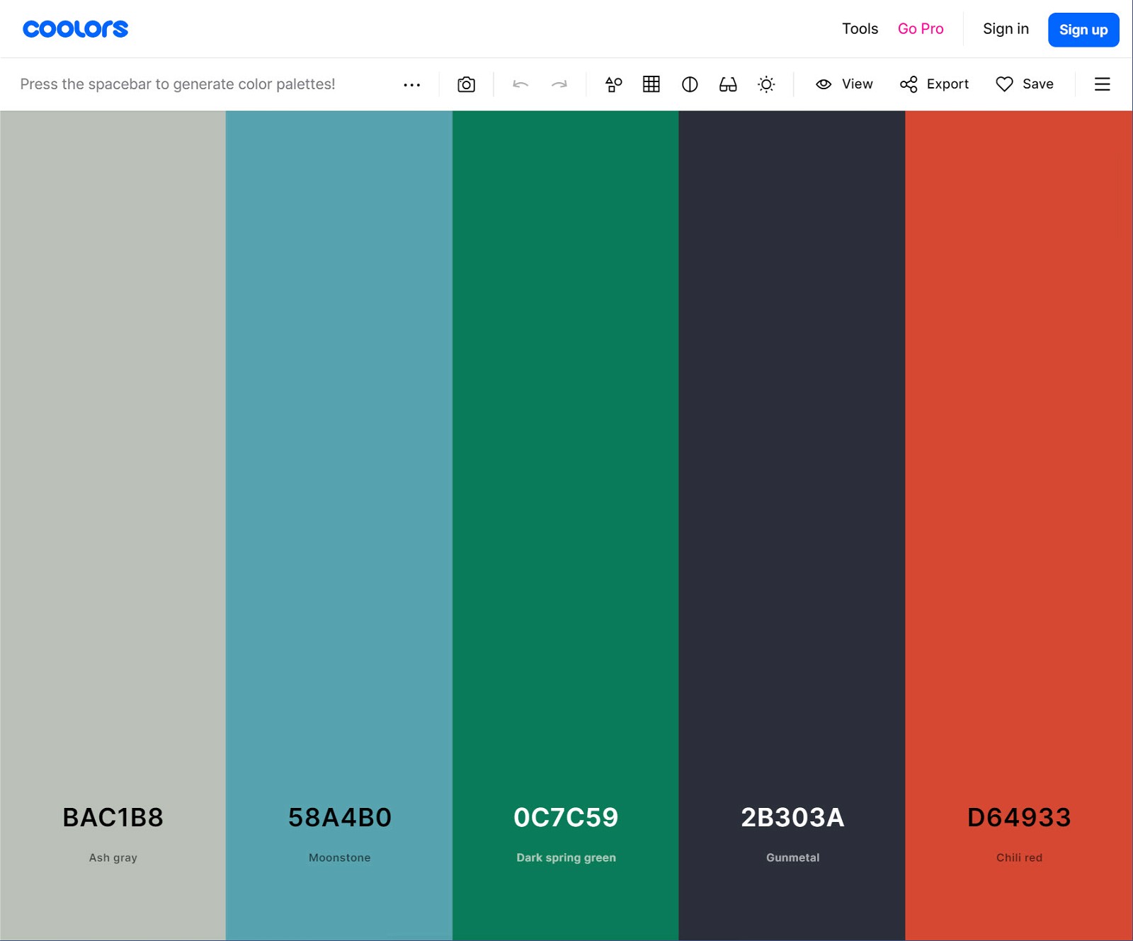 Coolors Color Selection