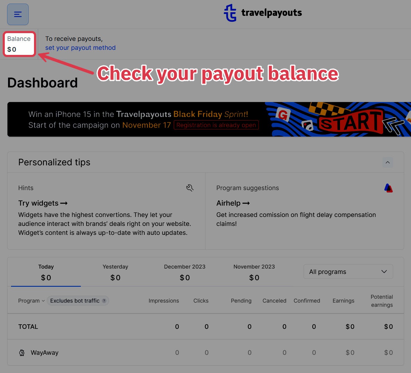 travelpayouts check balance