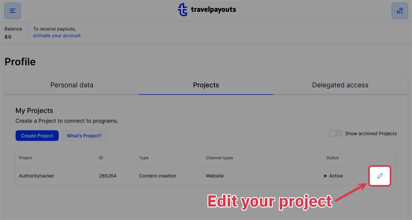 travelpayouts edit projects