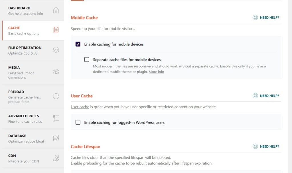 Wp Rocket Cache Options