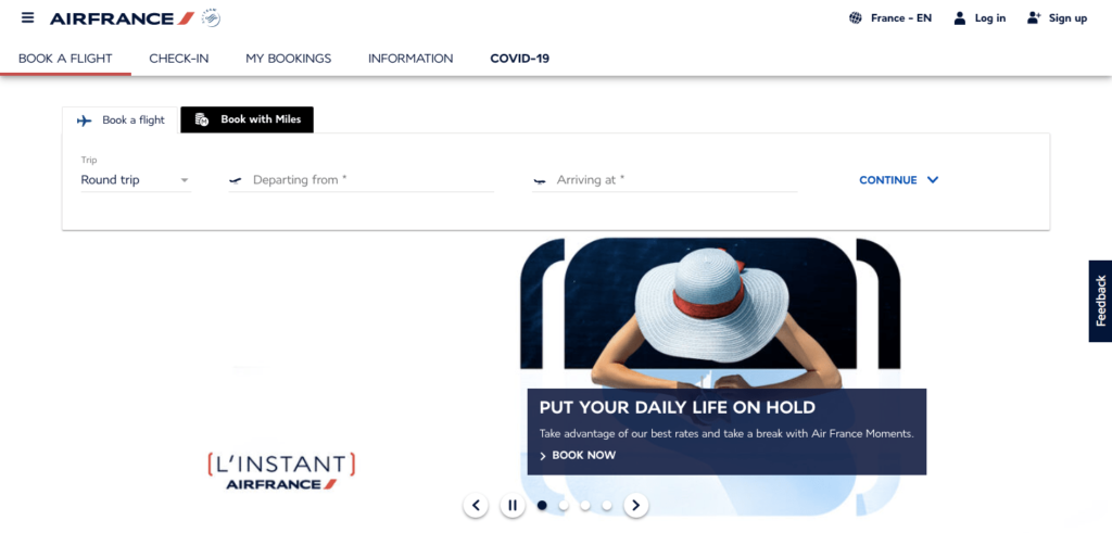 airfrance homepage screenshot