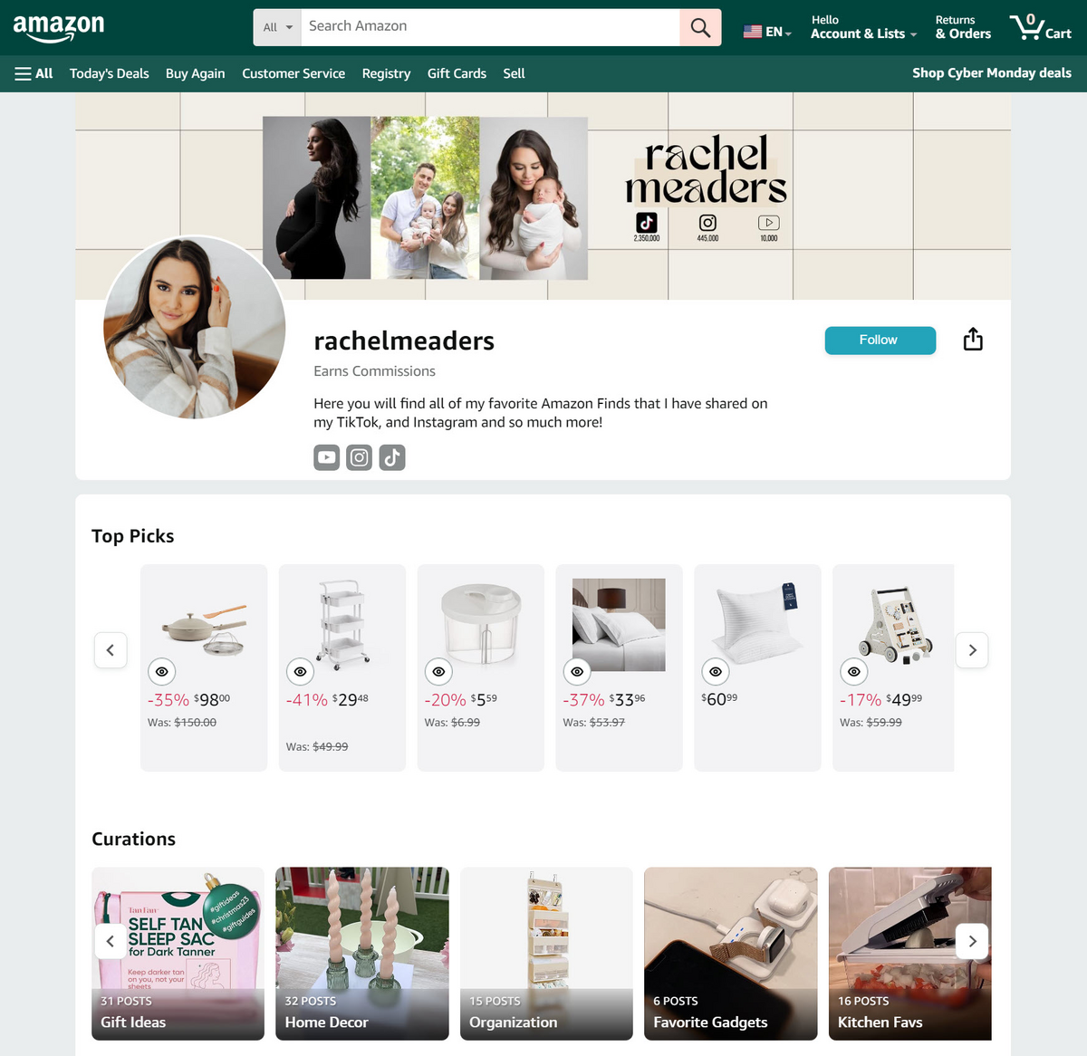 Amazon Influencer storefront