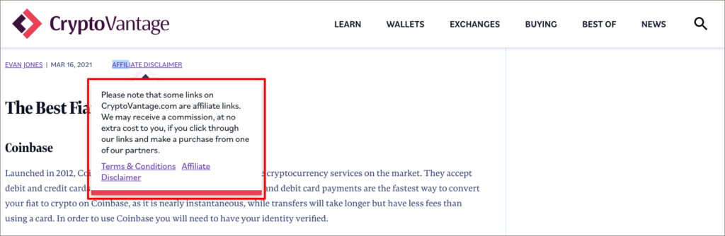 Cryptovantage Affiliate Disclosure