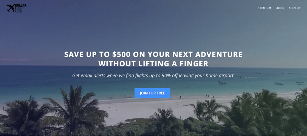 dollar flight club homepage screenshot