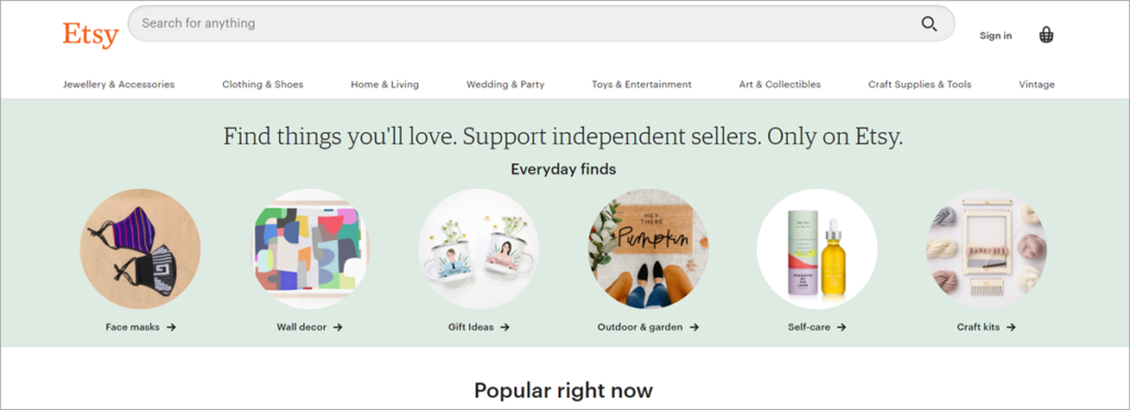 Etsy Homepage