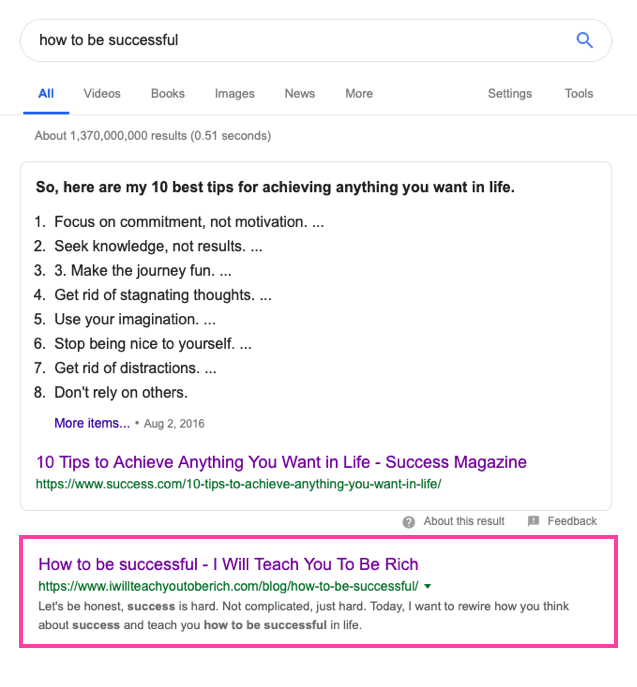 Featured Snippet Result Example Featured Snippet Result Example