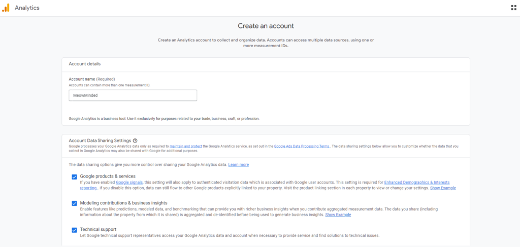 google analytics account details