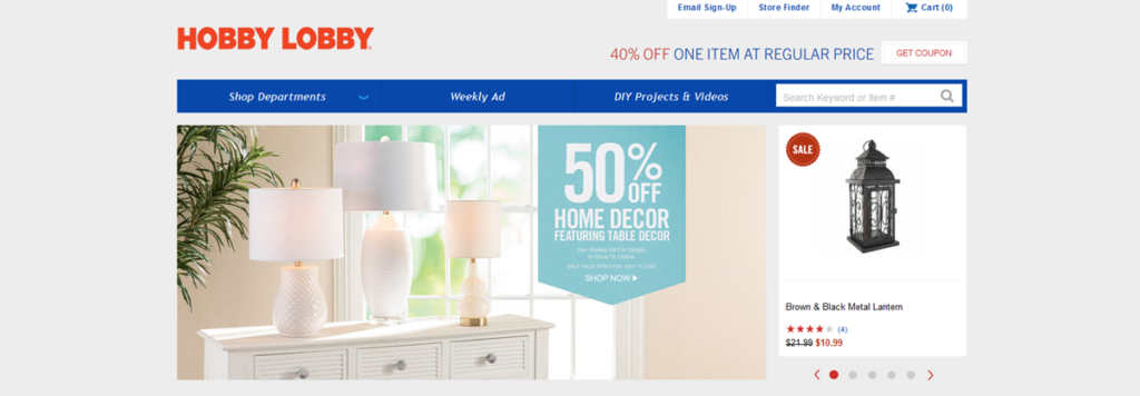 Hobby Lobby Homepage Screenshot