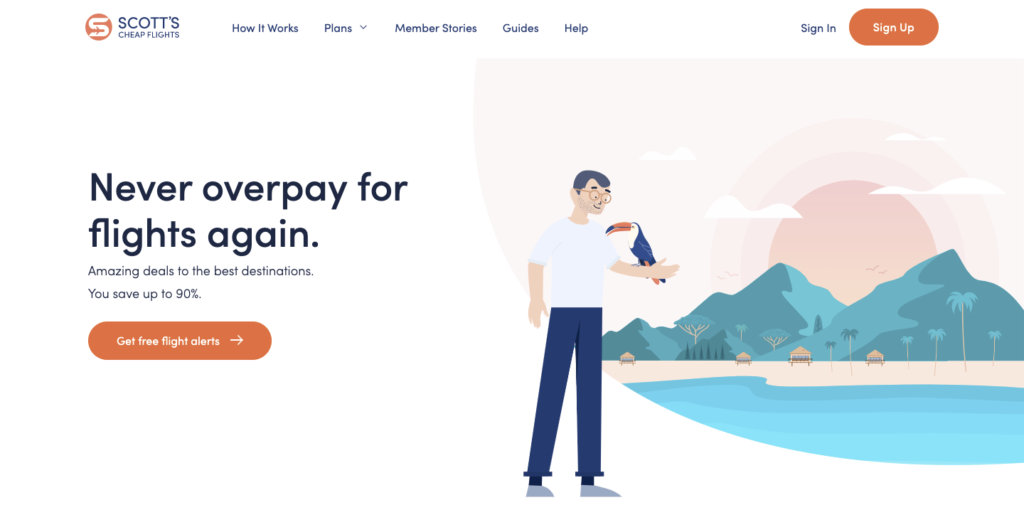 scotts cheap flights homepage screenshot