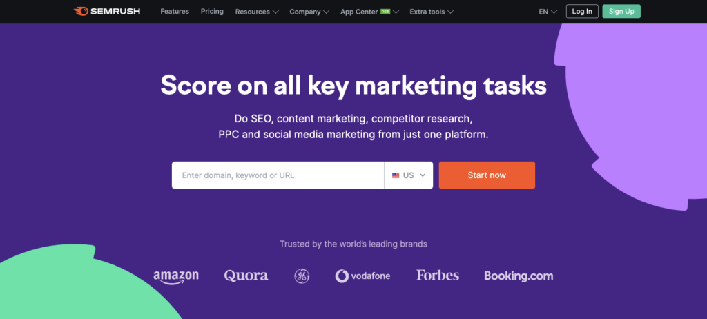semrush homepage