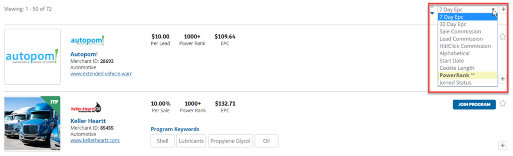 Shareasale Merchants Search Filter