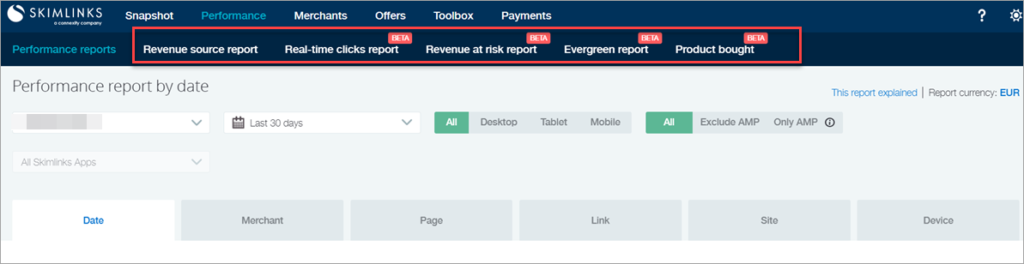 Skimlinks Performance Reports