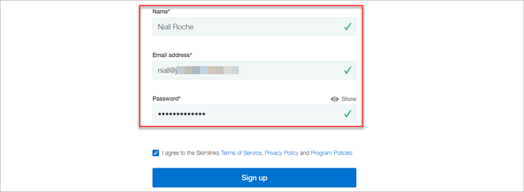 Skimlinks Signup Detaills