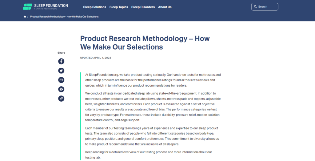 sleep foundation product review policy