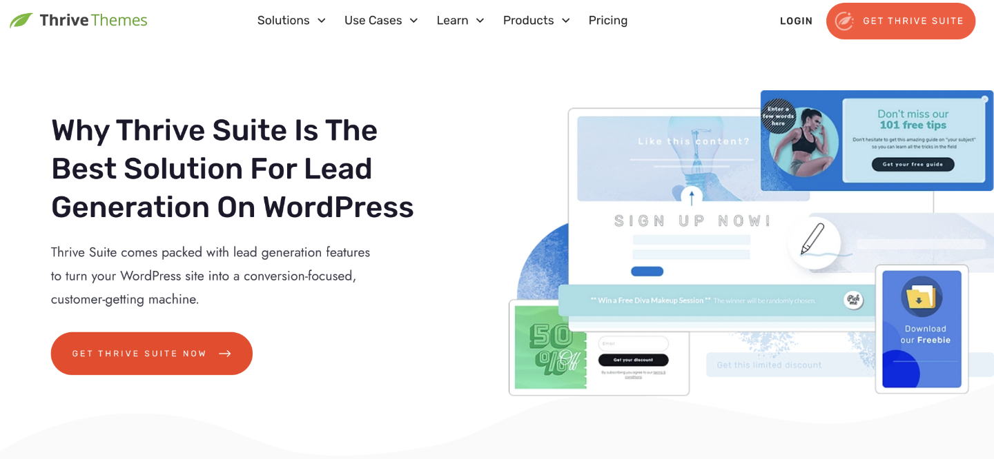 Thrive leads' website page