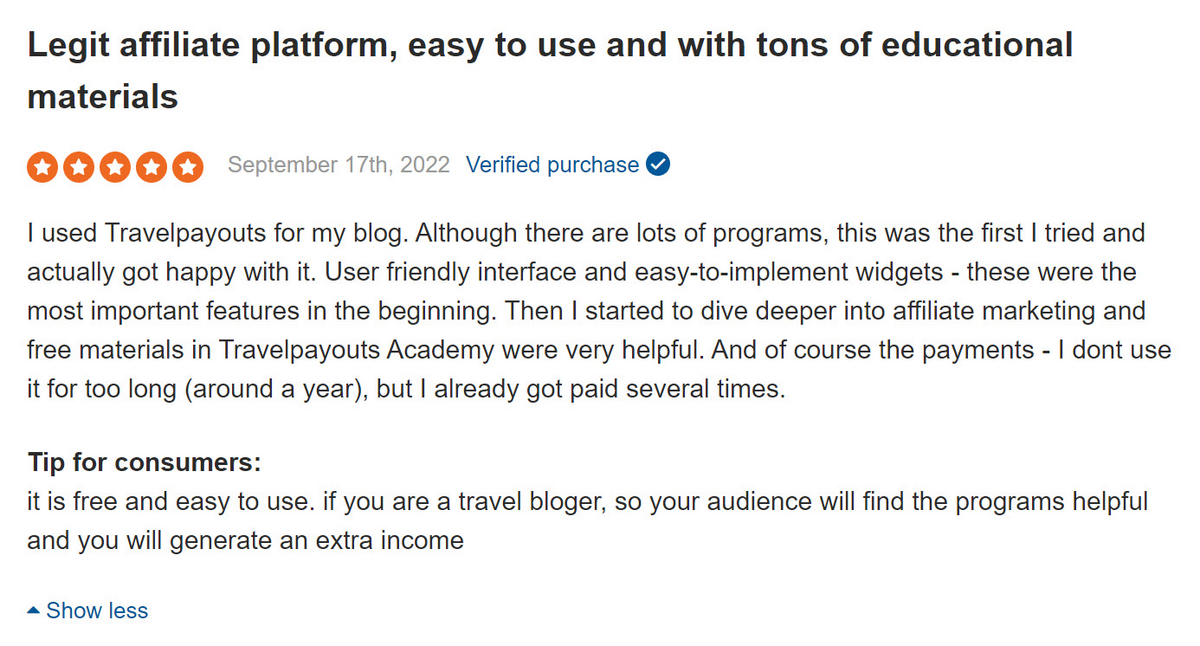 Travelpayouts positive review