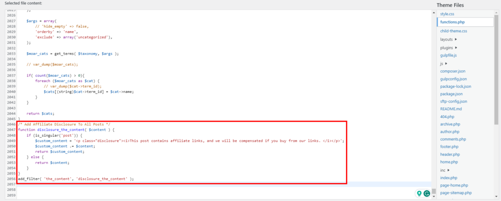 wordpress theme file code